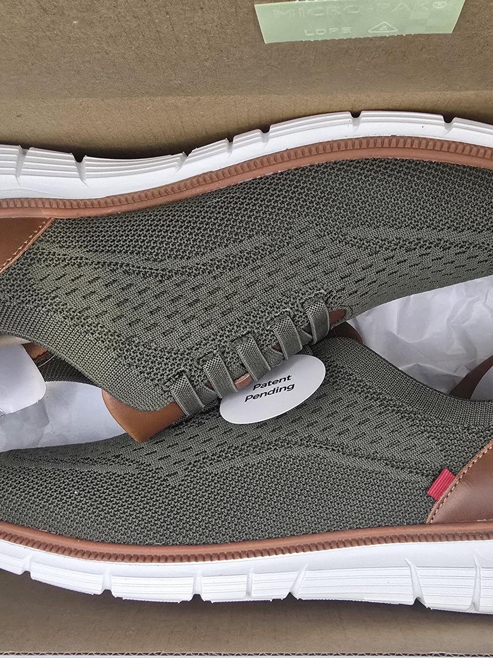Slip-On Knit Sneakers in Olive Green with Brown Trim